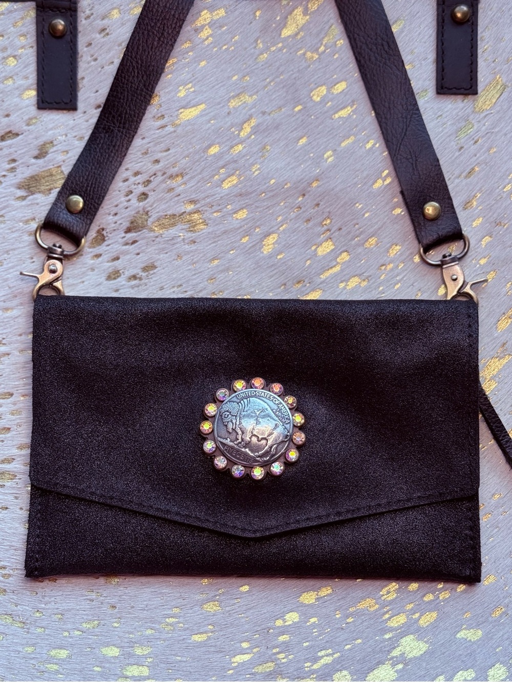 Keep it Gypsy Black Leather Crossbody Western Chic Boho Festival Cowhide Bag